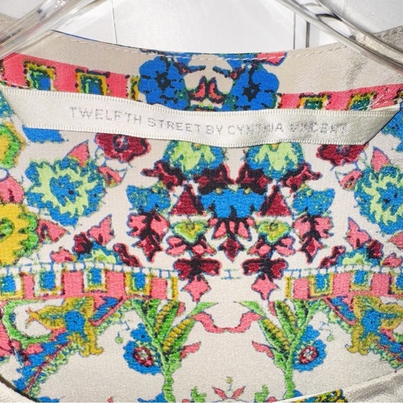 Twelfth Street by Cynthia Vincent Handkerchief Silk Mini Dress Sz Small Colorful - Picture 5 of 11